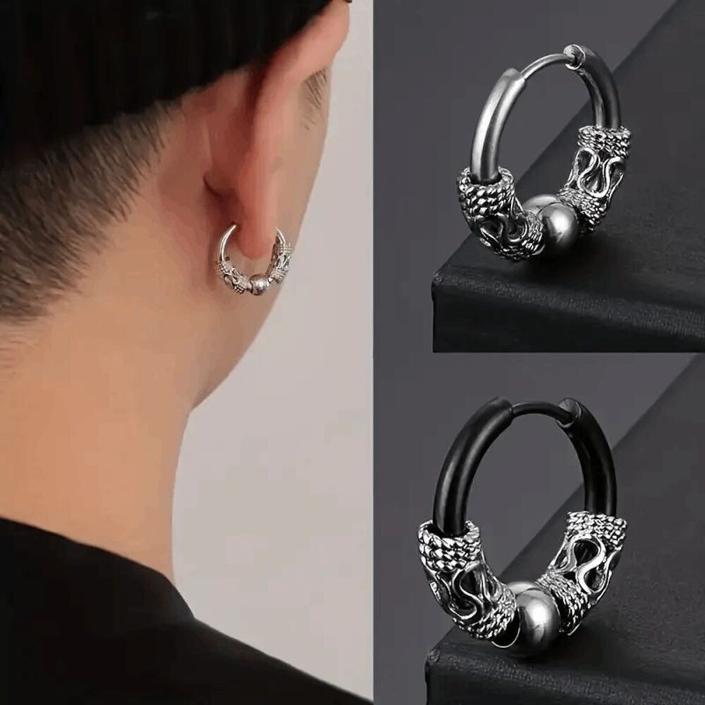 Men's Totem Hoop Titanium Steel Earring